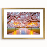Extra large abstract art print of Seattle skyline in muted gray and blue tones on a textured canvas, framed in gold.