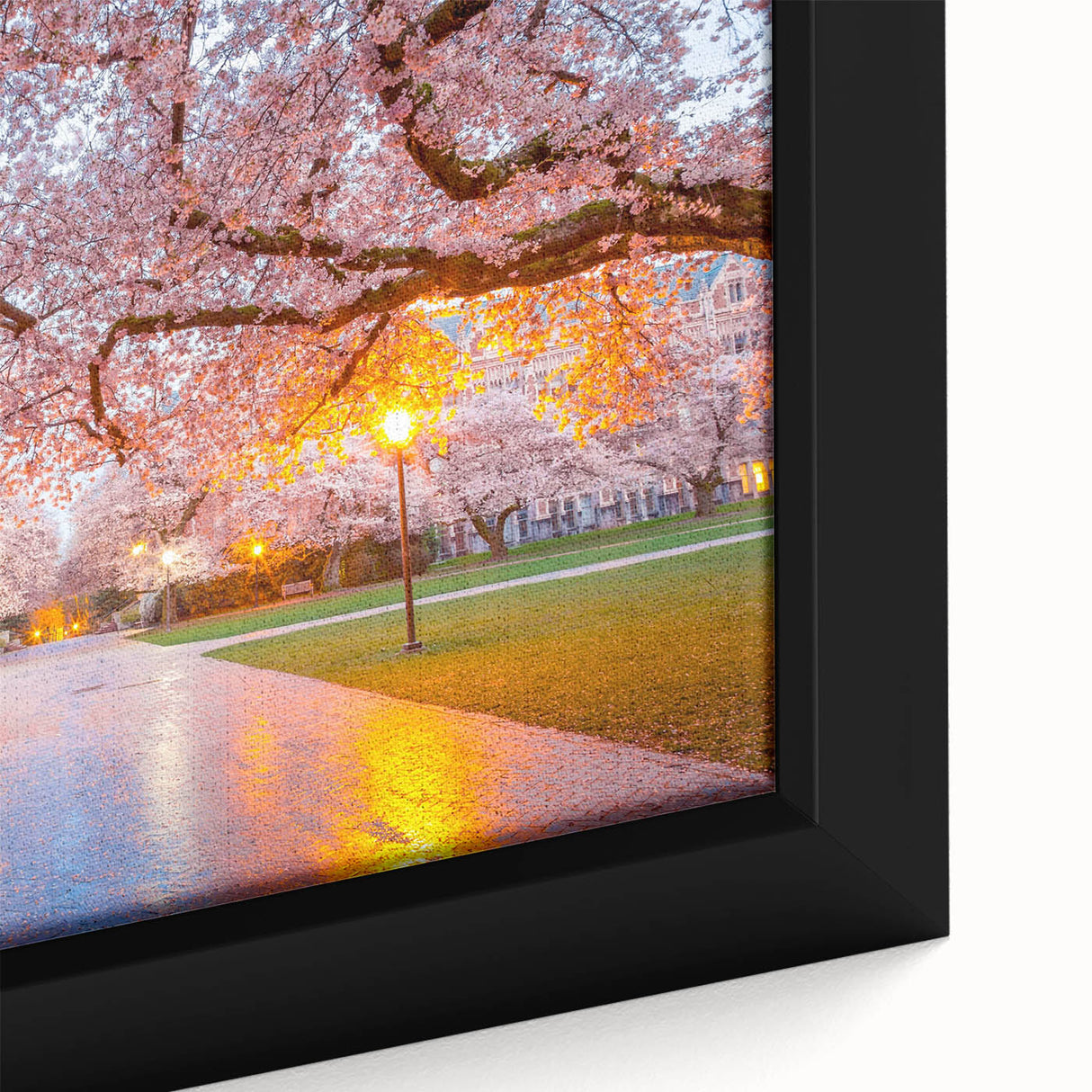Extra large framed canvas featuring a textured depiction of the Seattle skyline in black with colorful accents.