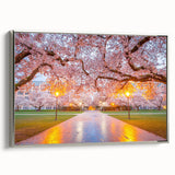 Framed canvas of Seattle landscape art painting featuring colorful skyline on black background.