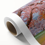 Art Deco style Seattle skyline on rolled canvas in muted gray and blue, ideal for nursery wall art.