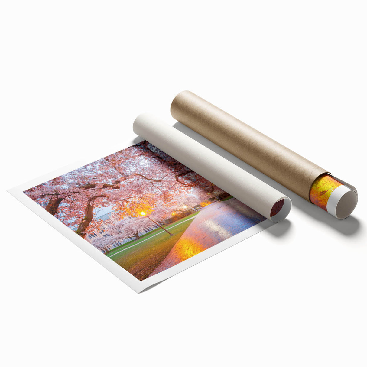 Panoramic Seattle skyline in muted gray tones on a rolled canvas, suitable for large living room or bathroom wall art.