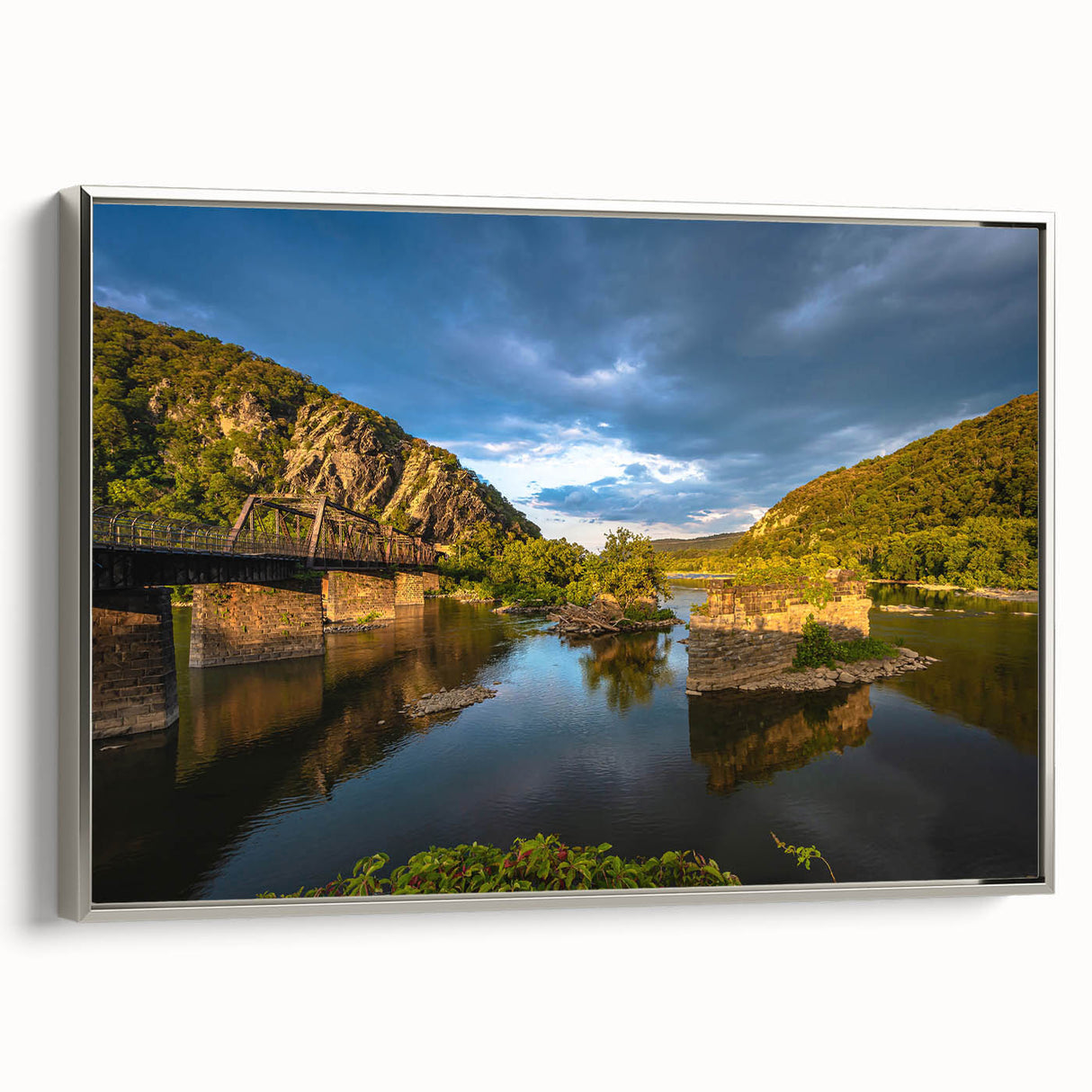 Framed canvas featuring a colorful vintage-style landscape art painting of West Virginia.