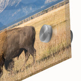 Acrylic print of the Grand Tetons in muted earth tones, ideal for dining room art in a mid-century modernist style.
