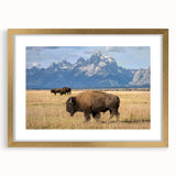Extra large wall art featuring an abstract depiction of the Wyoming Grand Tetons in textured earth tones on a framed canvas.