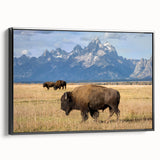 Black and white wall art featuring the Grand Tetons landscape on a framed canvas, suitable for bedroom decor.
