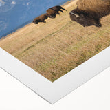 Art deco poster of the Grand Tetons in muted earth tones on rolled canvas, suitable for dining room wall art.