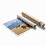 Rolled print of Grand Tetons scenery with muted earth tones, ideal for classy bathroom wall art.