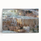 Black and white photograph of Yellowstone scenery on a large stretched canvas, ideal for kitchen wall art or bedroom decor.