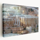 Yellowstone National Park scenery on a large stretched canvas with vibrant green and blue tones.