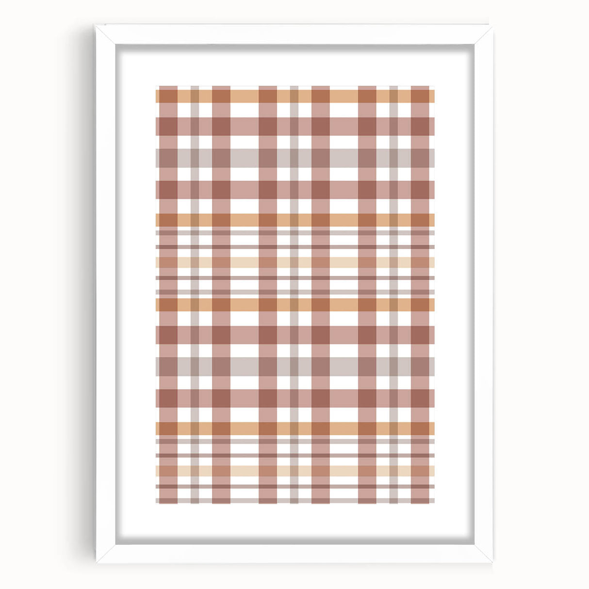 Abstract art print featuring warm fall colors in a white frame, ideal for dining room or bedroom decor.