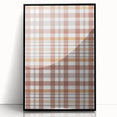 Large abstract wall art featuring mid-century modernist style in warm autumn colors, framed in black acrylic.
