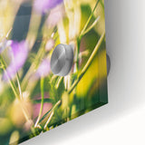 Large abstract wall art in pastel shades on acrylic glass, depicting spring themes, suitable as dining room art.