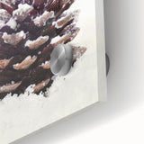 Large abstract wall art on acrylic glass depicting winter, in cool blue and white tones, ideal for dining room decor.