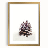Extra large abstract art print depicting a winter scene in muted blue and white tones, framed in gold.