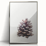 Mid-century modernist art depicting a winter scene in muted blue and white tones, acrylic print framed in silver.