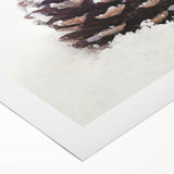 Art deco poster depicting a winter scene in muted blue and white tones on rolled canvas.