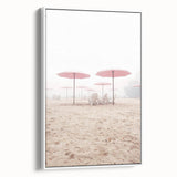 Vintage poster art on framed canvas featuring a summer theme with vibrant colors, ideal for living room decor.