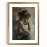 Abstract figurative art frame in matte gold, showcasing a modern design with intricate details and textures, ideal for contemporary home decor.