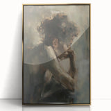 Abstract figurative wall art framed in gold acrylic, showcasing vibrant colors and dynamic shapes. Perfect for modern home decor, adding a touch of elegance and creativity.