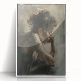 Abstract figurative artwork framed in white acrylic, showcasing vibrant colors and dynamic shapes, ideal for modern home decor or artistic spaces.