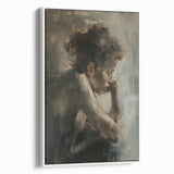 Framed abstract figurative wall art canvas in white, showcasing modern design elements and intricate textures, perfect for contemporary home decor.