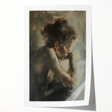 Abstract figurative rolled print showcasing vibrant colors and dynamic shapes, ideal for modern interior decor, presented in a protective cardboard tube.