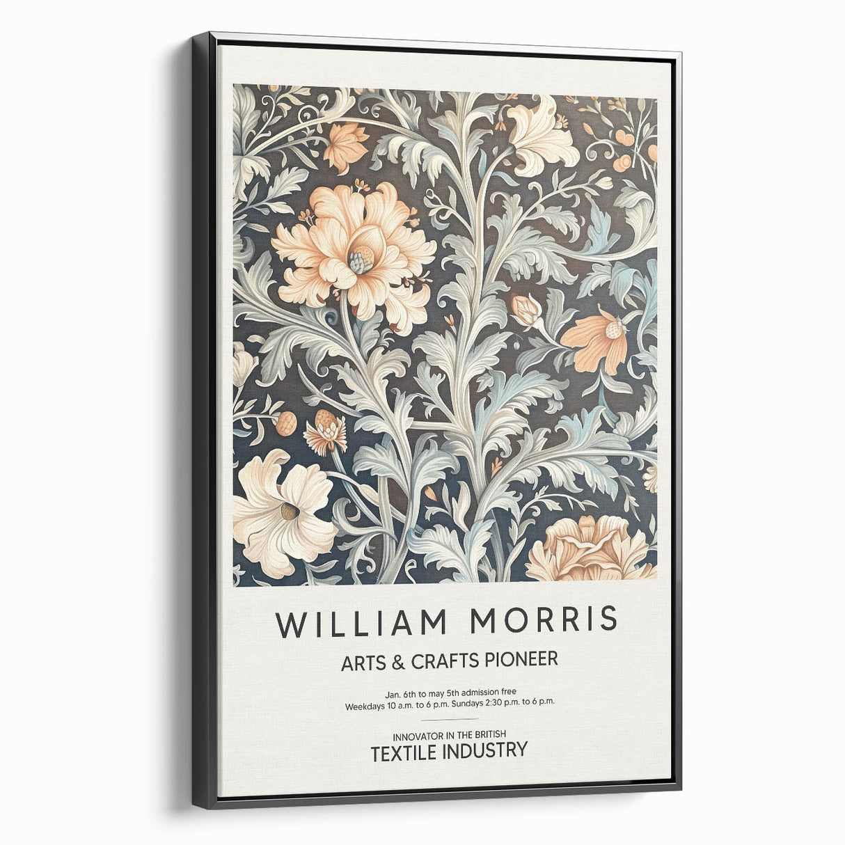 Framed canvas artwork of abstract florals in vibrant colors, showcasing a black border and side view, ideal for modern decor and artistic settings.