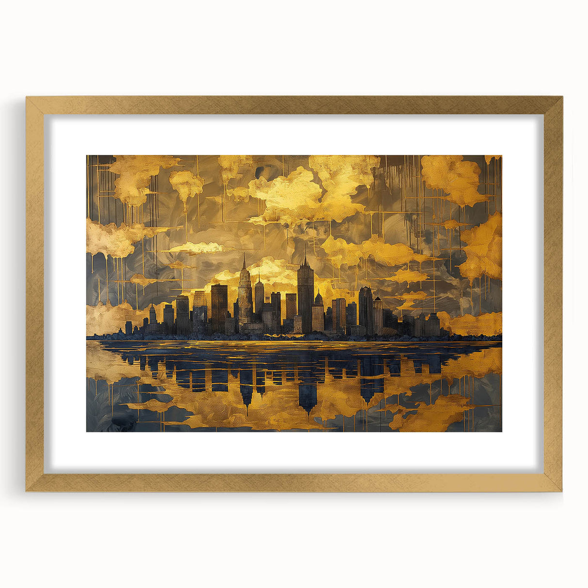 Abstract landscape wall art in a gold frame with matting, showcasing vibrant colors and intricate patterns, perfect for modern home decor. Ideal for art enthusiasts and stylish interiors.