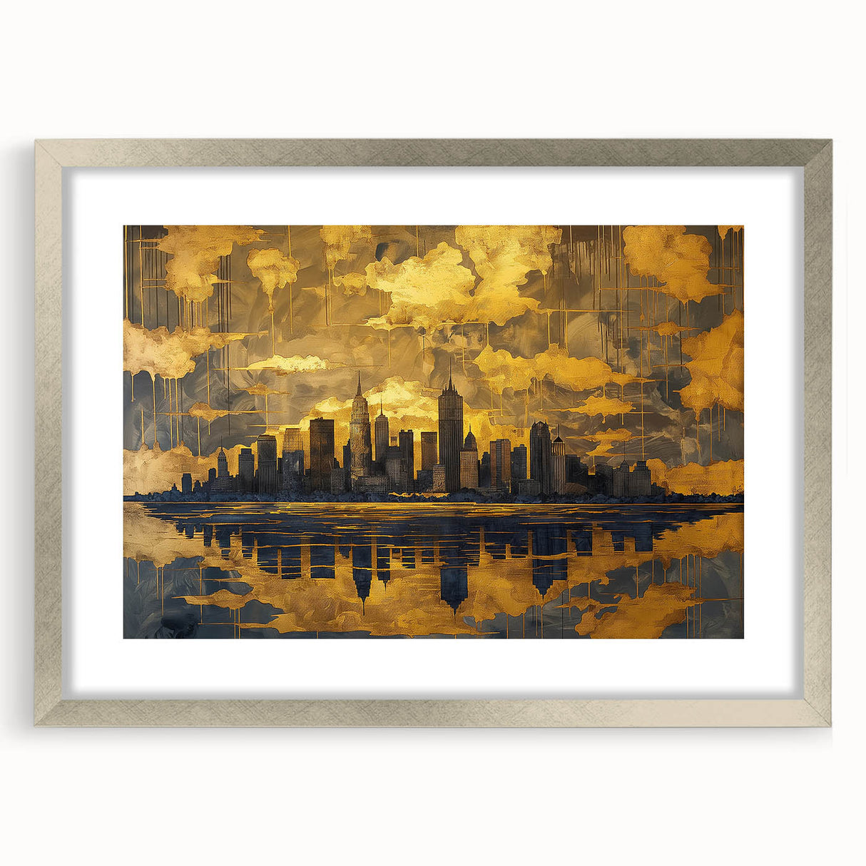 Abstract landscape wall art framed in silver, featuring soft colors and flowing shapes, perfect for modern home decor or office aesthetics.