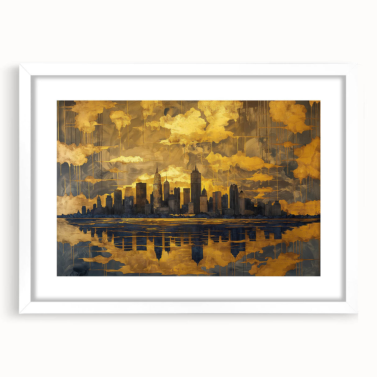 Abstract landscape wall art framed with a white mat, showcasing vibrant colors and fluid shapes, perfect for modern home decor. Ideal for enhancing living spaces.
