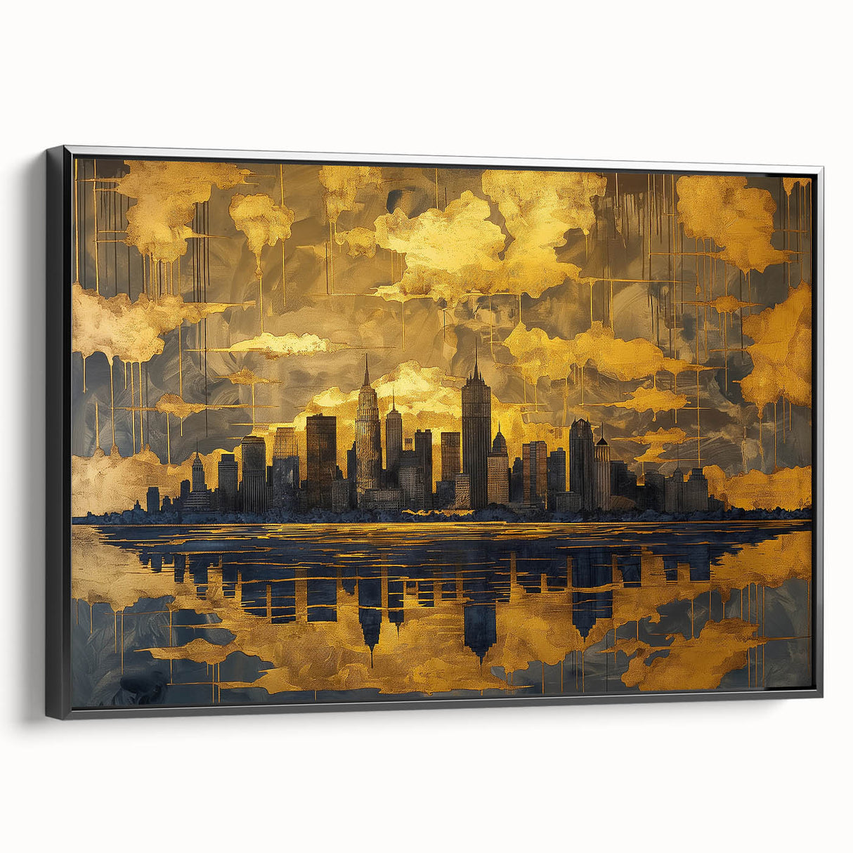 Framed abstract landscape wall art in a sleek black frame, showcasing vibrant colors and intricate details, perfect for modern home decor or office spaces.