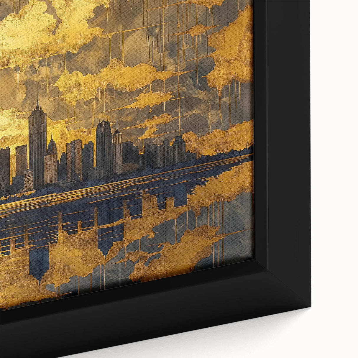 Close-up of a framed abstract landscape wall art piece, showcasing vibrant colors and dynamic textures, perfect for modern interior decor. This high-quality canvas print adds a touch of elegance and creativity to any living space.