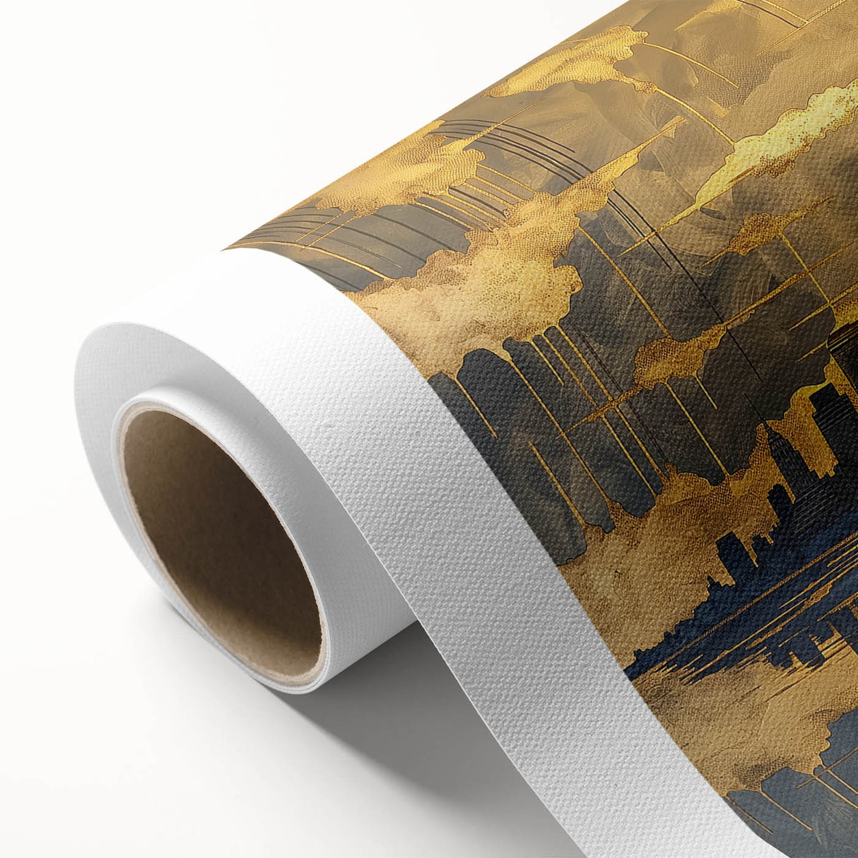 Abstract landscape wall art on rolled canvas, showcasing vibrant colors and dynamic shapes, ideal for modern home decor. Packaged securely in a cardboard tube.