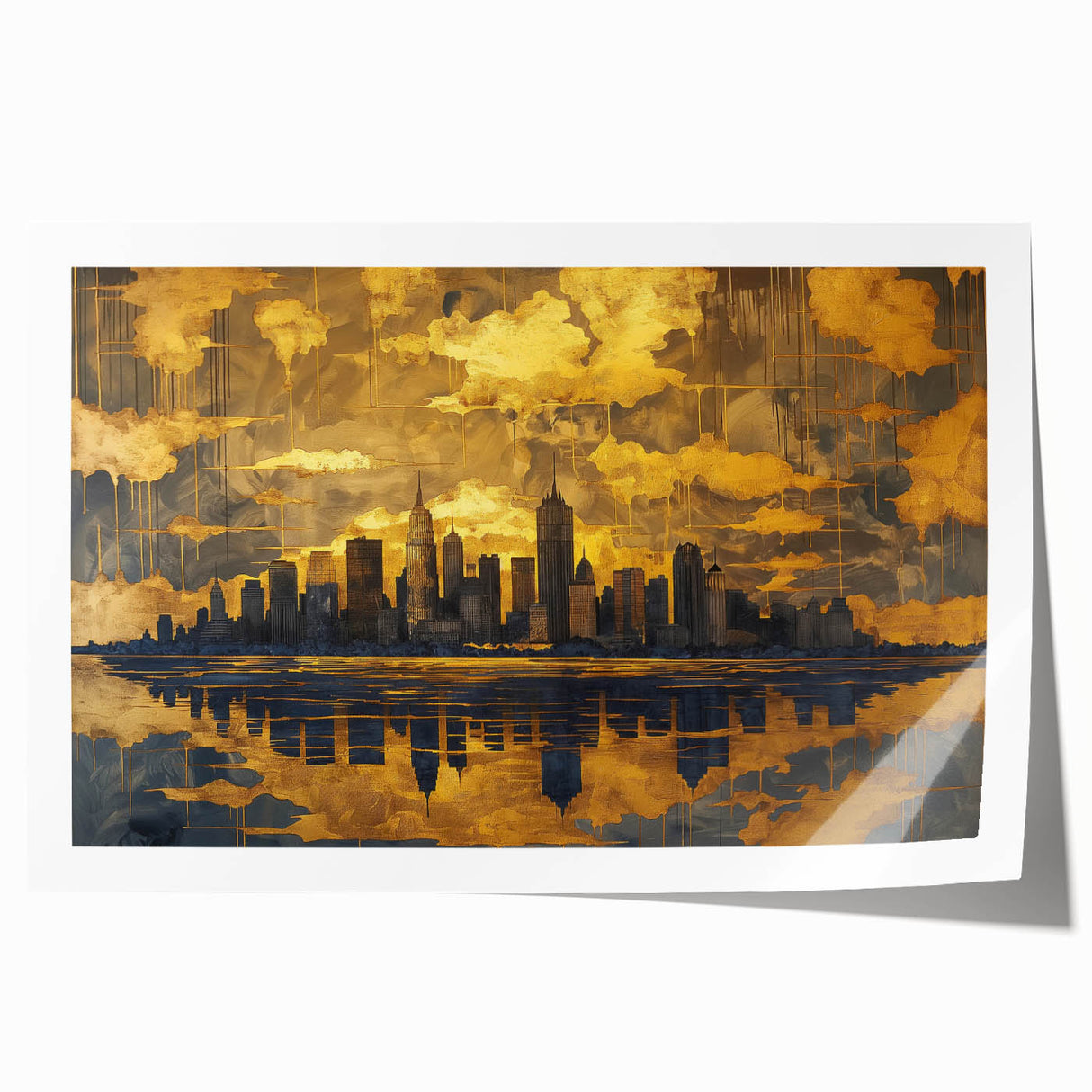 Abstract landscape wall art print showcasing vibrant colors and fluid forms, emphasizing a contemporary artistic style. Ideal for modern home decor, it is rolled for easy shipping and display.