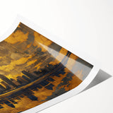 Abstract landscape wall art print showcasing vibrant colors and fluid shapes, rolled and ready for display, ideal for modern home decor and artistic interiors.