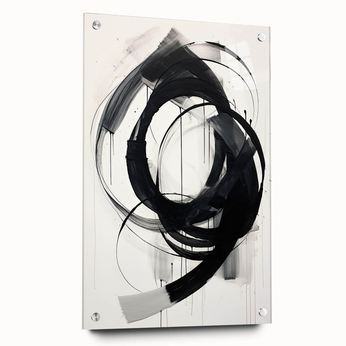 Abstract minimalist wall art displayed in a side view, featuring an acrylic glass finish and decorative pins, ideal for modern home decor. Perfect for adding a contemporary touch to any space.