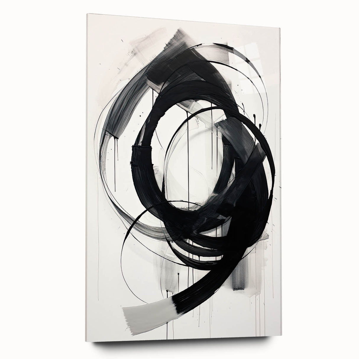 Abstract minimalist wall art displayed from a side view, showcasing vibrant colors on acrylic glass, emphasizing clean lines and a modern aesthetic, perfect for contemporary decor.