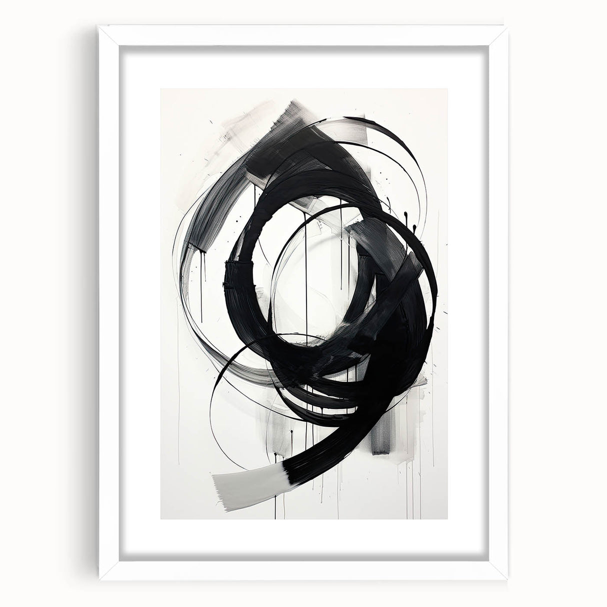 Minimalist abstract wall art framed in white with a mat, showcasing geometric shapes and muted colors, ideal for modern home decor and aesthetic enhancement.