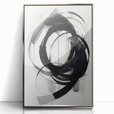 Framed abstract minimalist wall art in silver-acrylic finish, showcasing a sleek design with geometric patterns, perfect for modern home decor.