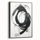 Minimalist black framed canvas wall art showcases an abstract geometric design, adding sophistication to modern interiors. Ideal for contemporary decor enthusiasts.
