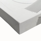 Close-up of an abstract minimalist wall art design on stretched canvas, showcasing soft pastel colors and fluid shapes, perfect for modern home decor accents.