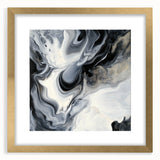 Fluid Abstract Wall Art – Black, White & Gold Marble Movement