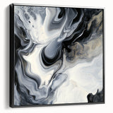 Fluid Abstract Wall Art – Black, White & Gold Marble Movement