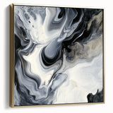 Fluid Abstract Wall Art – Black, White & Gold Marble Movement