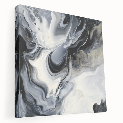 Fluid Abstract Wall Art – Black, White & Gold Marble Movement