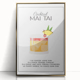 Large art print of a mid-century modernist food and drinks theme in gold tones, acrylic framed.