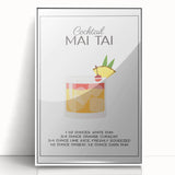 Art deco poster featuring stylized food and drink illustrations in bold black and white, framed in acrylic.