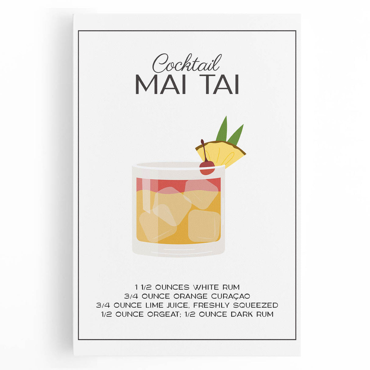 Large black and white stretched canvas of assorted beverages and fruits, ideal for kitchen wall art.