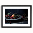Extra large framed wall art of vibrant, colorful abstract fruit designs on a textured background.