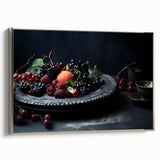 Landscape art painting on framed canvas featuring a colorful vintage poster of assorted fruits, ideal for kitchen wall decor.